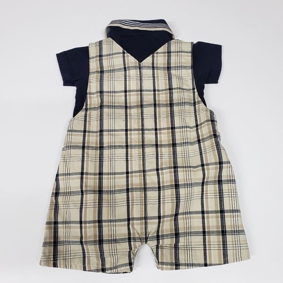 FAO SCHWARZ BOYS 2 PIECE PLAID OVERALL SHORT SET - Picture 2 of 6